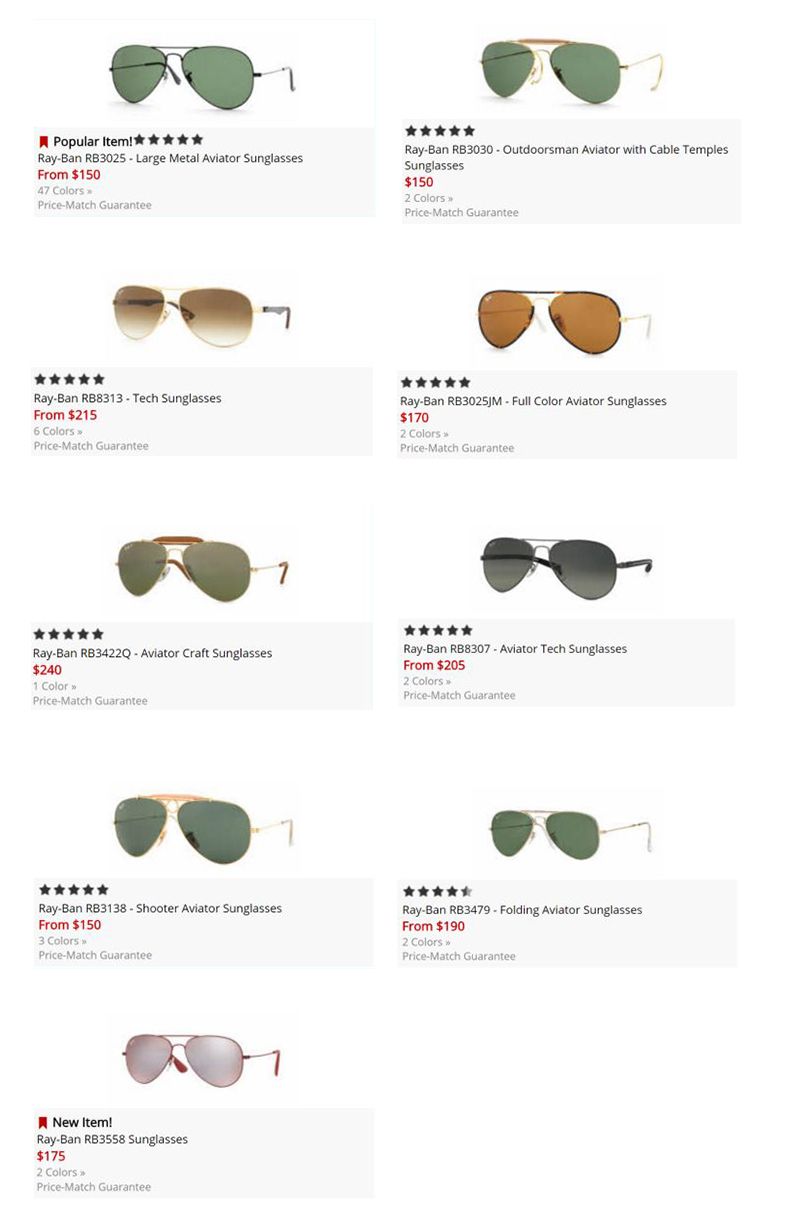 sizes of ray bans