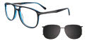 Takumi TK1127 With Magnetic Clip-On Lens Black & Blue Crystal & Satin Steel (090) Eyeglasses - Color Image