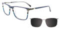 Takumi TK1156 With Magnetic Clip-On Lens Greyish Blue &Multicolor Lines & Dark Steel with polarized clip on lens (020) Eyeglasses - Color Image
