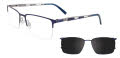 EasyClip EC459 With Magnetic Clip-On Lens Matte Blue & Steel with Polarized Blue Clip on the Lens (50) Eyeglasses - Color Image