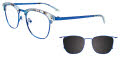 EasyClip EC544 With Magnetic Clip-On Lens Matte Blue & Marbled Blue & Crystal with Polarized Clip on Lens (050) Eyeglasses - Color Image