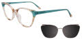 EasyClip EC556 With Magnetic Clip-On Lens Crystal Light Brown Marbled & Light Teal (010) Eyeglasses - Color Image