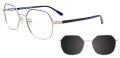 EasyClip EC665 with Magnetic Clip On Lens Blue & Silver / Dark Blue Tortoise (50) Eyeglasses - Color Image