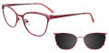EasyClip EC681 with Magnetic Clip On Lens Satin Red & Mix Patterned Browline (30) Eyeglasses - Color Image