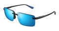 Maui Jim Laulima AF Shiny Black with Blue with Blue Hawaii Lens Maui Pure Full Mirror (B656-02) Sunglasses - Color Image