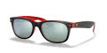 Ray-Ban RB2132M New Wayfarer Top Matte Black On Red / Light Green Mirror Silver Lens (F63830) Sunglasses - Color Image