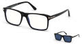 Tom Ford Blue Light Collection FT5682-B Shiny Black/ Blue Block Lenses W. Blue Clip On Lenses (001) Eyeglasses - Color Image