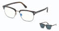 Tom Ford Blue Light Collection FT5683-B Shiny Classic Dark Havana/ Blue Block Lenses W. Dark Teal Clip On Lens (052) Eyeglasses - Color Image
