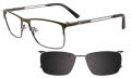 Takumi TK966 With Magnetic Clip-On Lens Satin Dark Olive-Steel with Grey Clip (60) Eyeglasses - Color Image