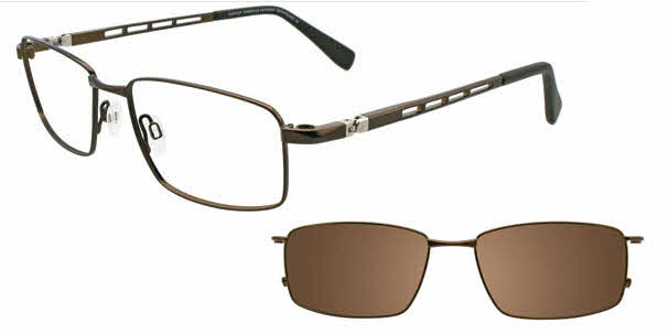 EasyClip EC371 With Magnetic Clip-On Lens Men's Eyeglasses In Brown