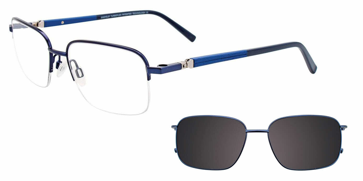 EasyClip EC468 With Magnetic Clip-On Lens Men's Eyeglasses in Blue