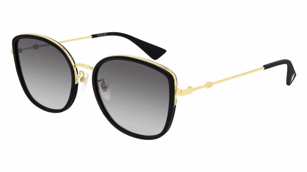 Square-frame sunglasses in gold metal and grey | GUCCI® US