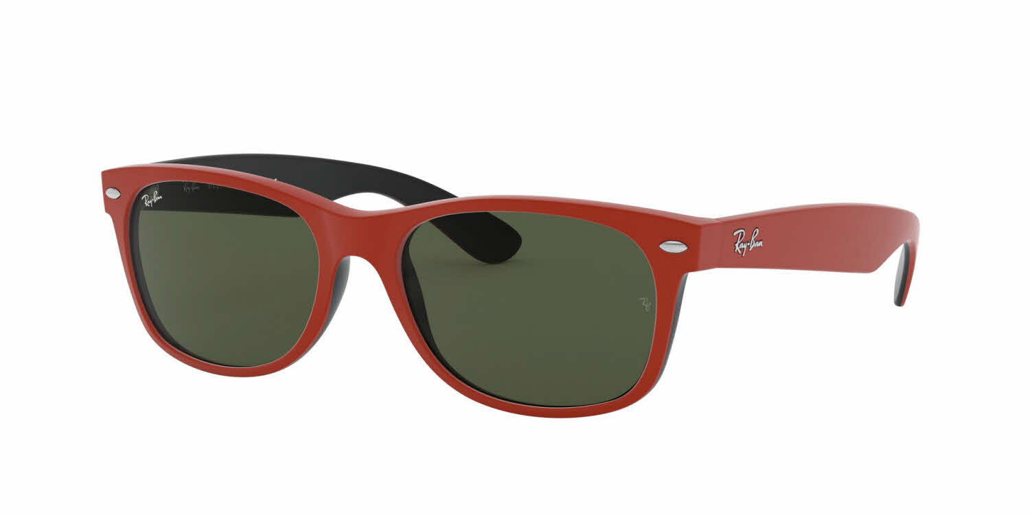 Ray-Ban RB2132 - New Wayfarer Sunglasses For Men And Women, In Rubber Red On Black / G-15 Green Lens